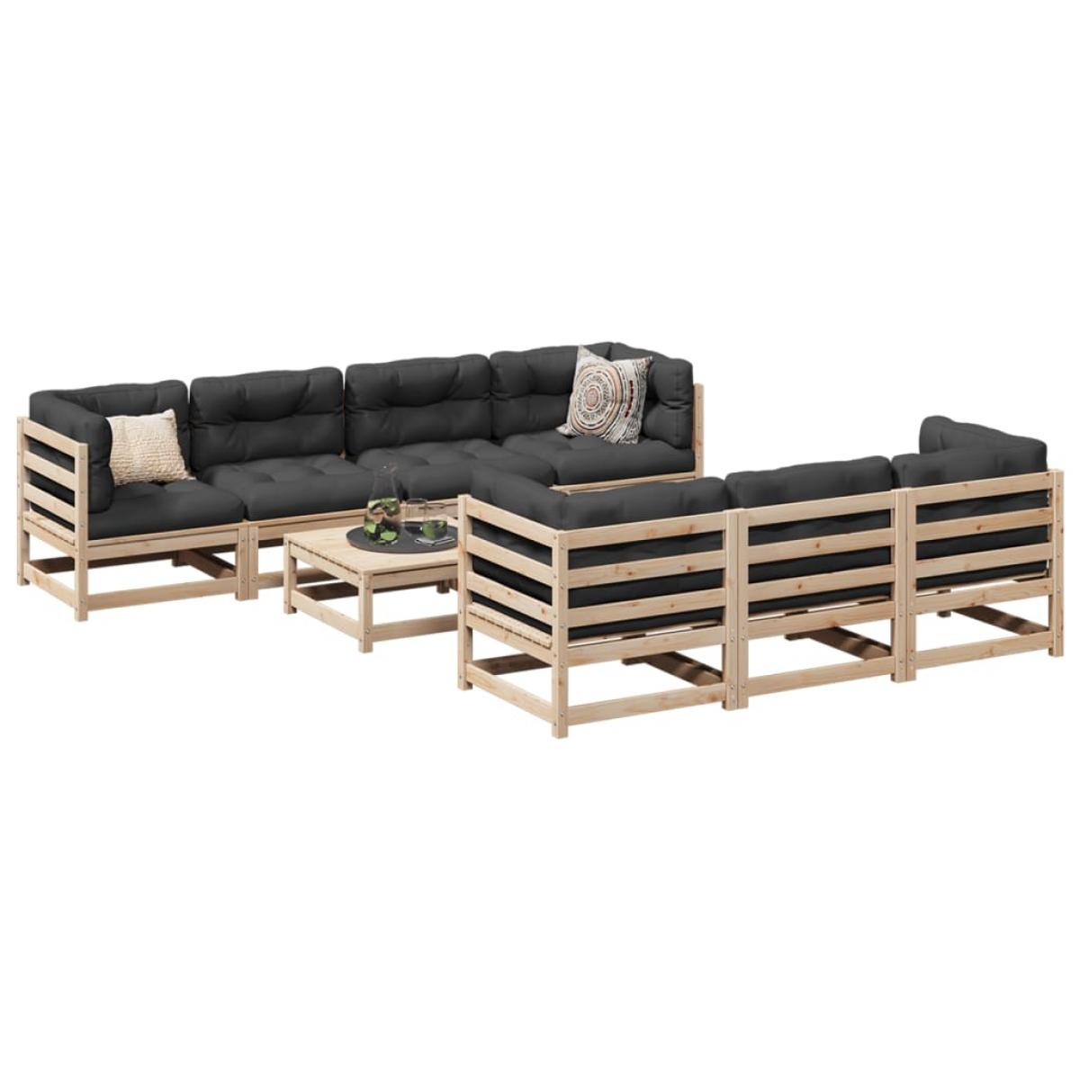 Juego de sofás de jardín 8 pzas madera maciza de pino