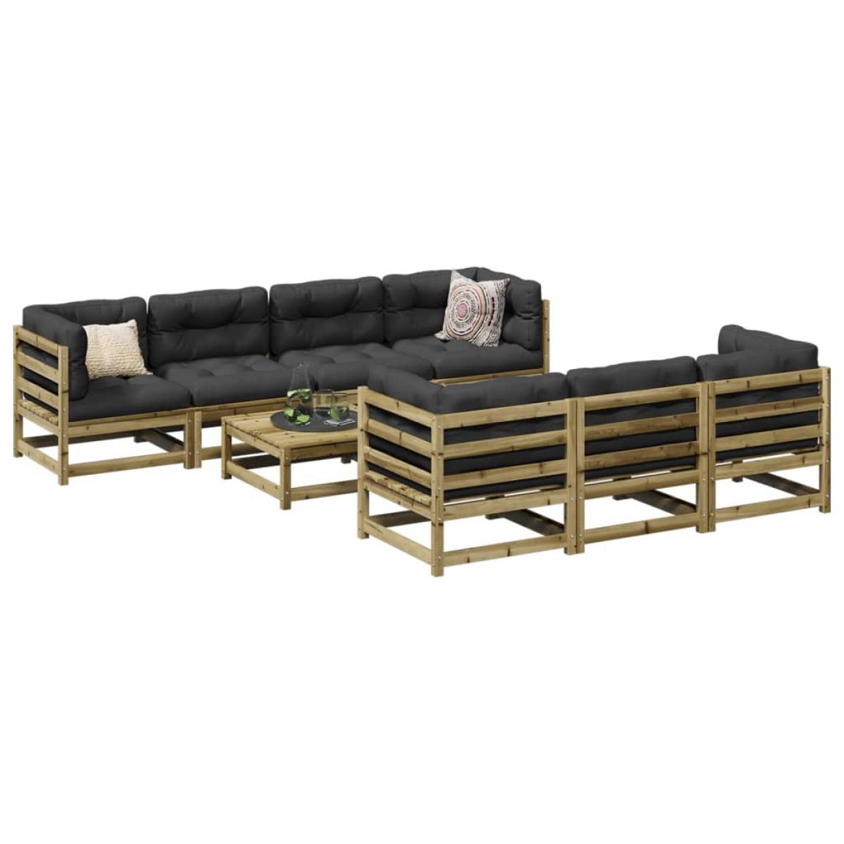 Set de sofás jardín 8 pzas con cojines madera pino impregnada