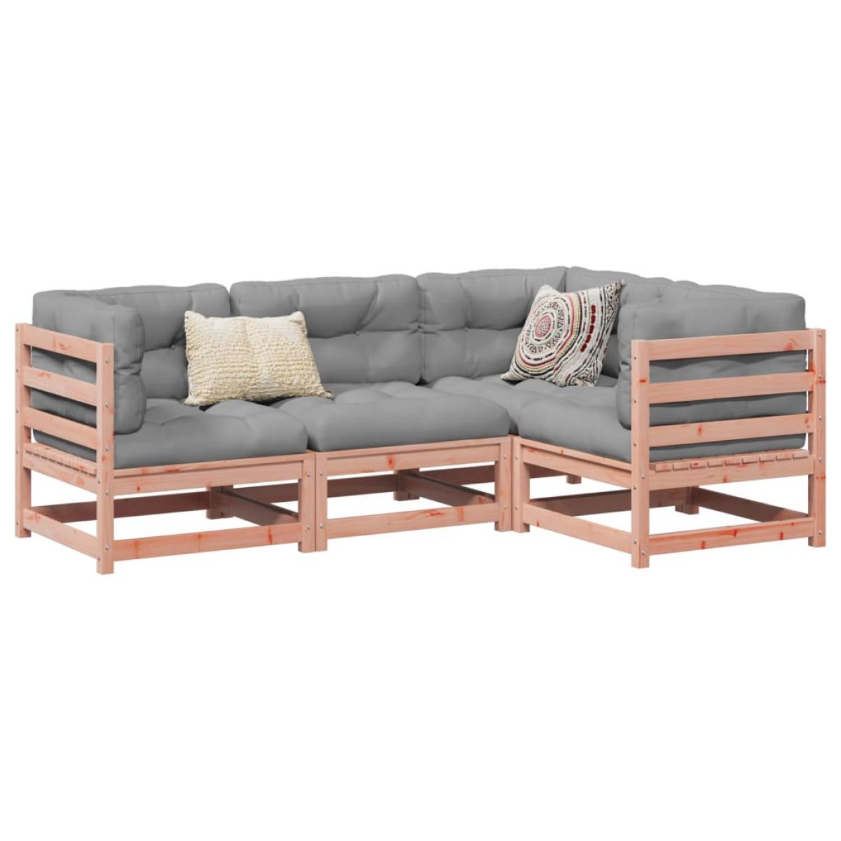 Set de sofás jardín 4 pzas con cojines madera abeto Douglas