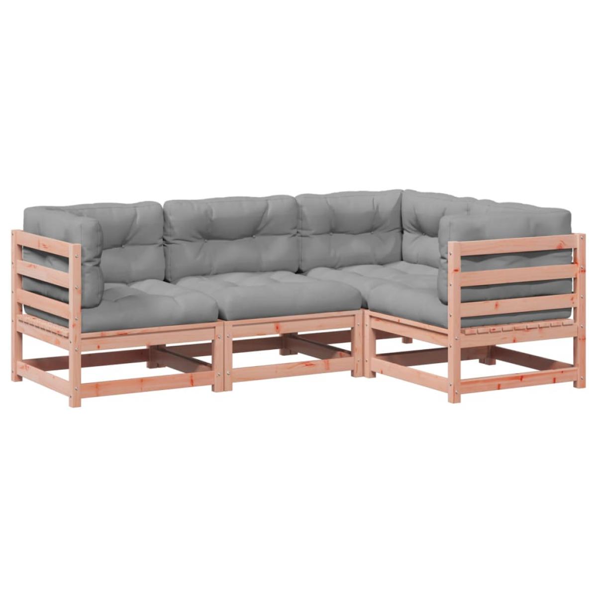 Set de sofás jardín 4 pzas con cojines madera abeto Douglas