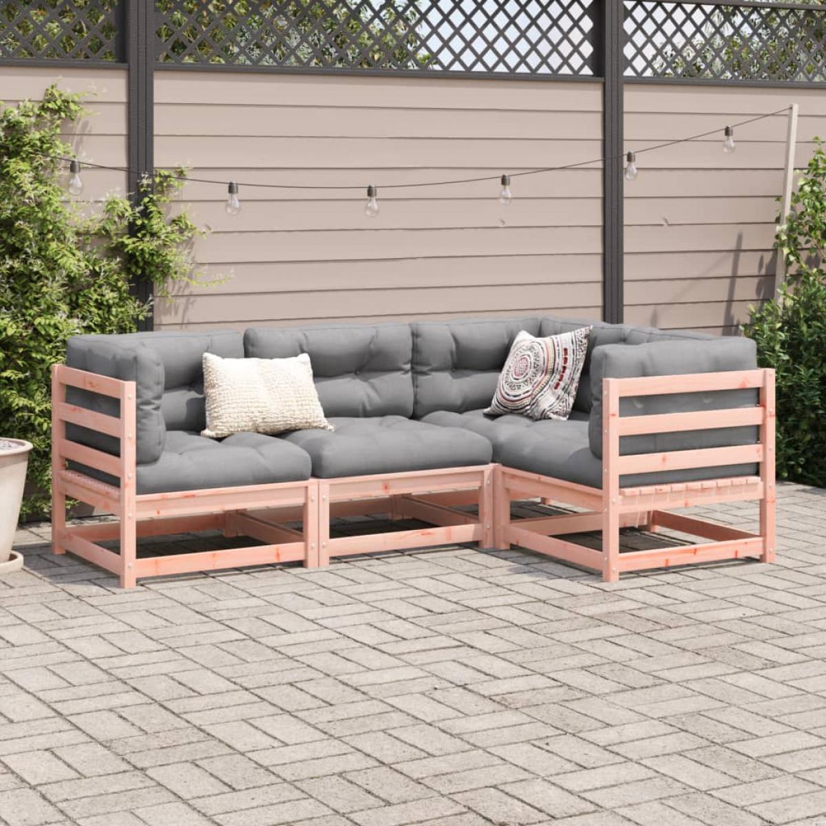 Set de sofás jardín 4 pzas con cojines madera abeto Douglas