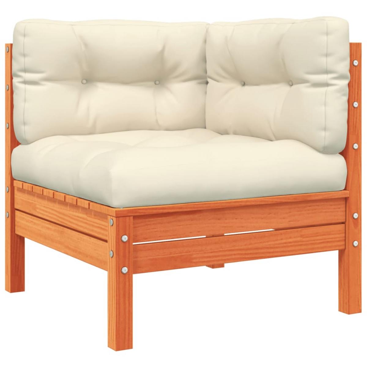 Set de sofás jardín 4 pzas con cojines madera pino marrón cera