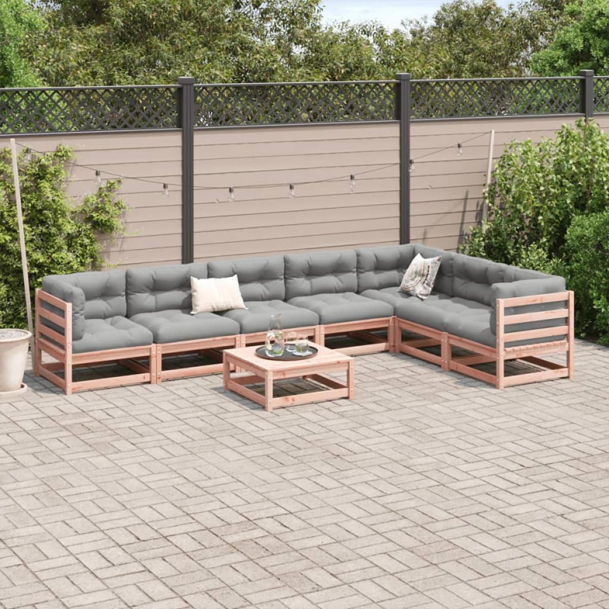 Set de sofás jardín 8 pzas con cojines madera de abeto Douglas