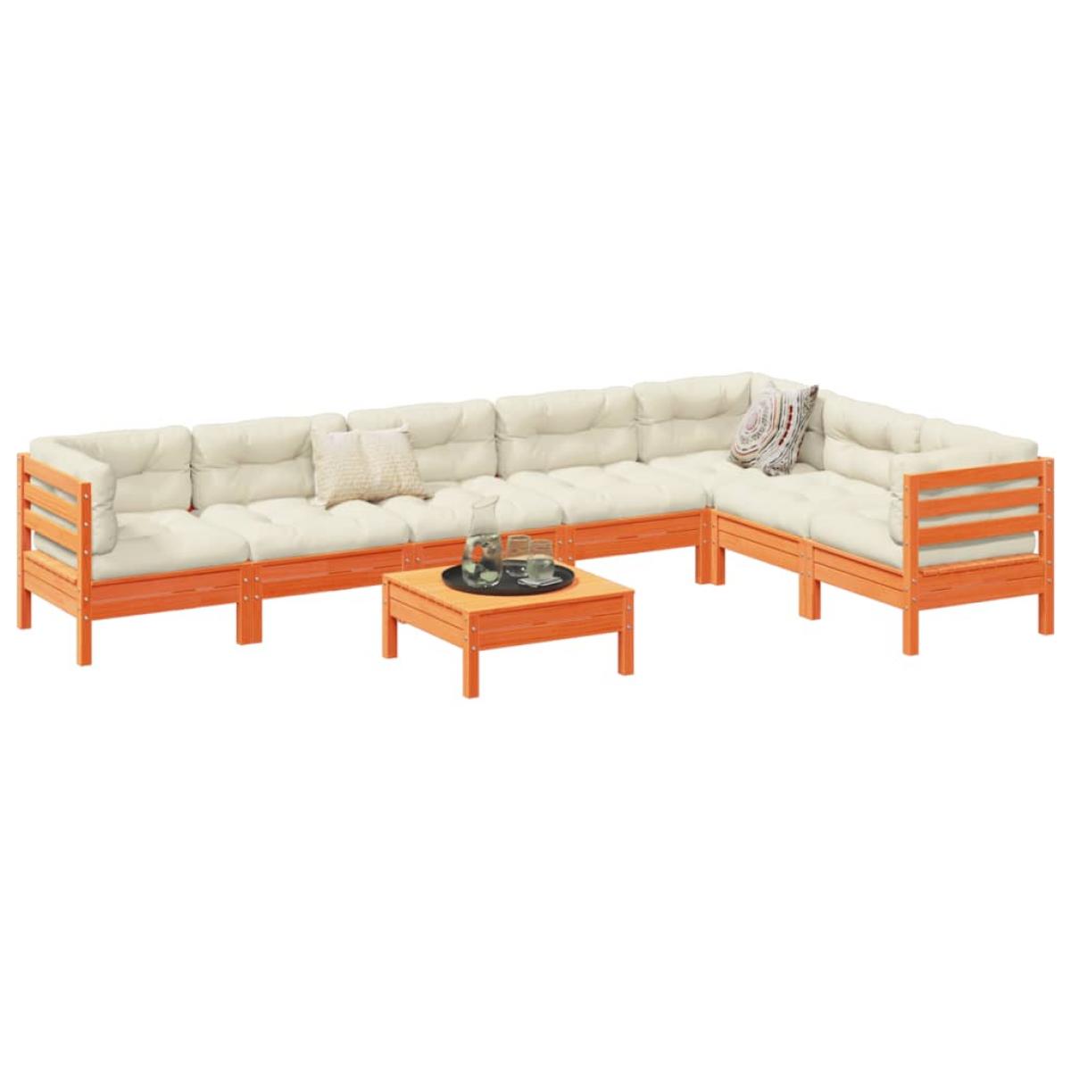 Set de sofás jardín 8 pzas con cojines madera pino marrón cera