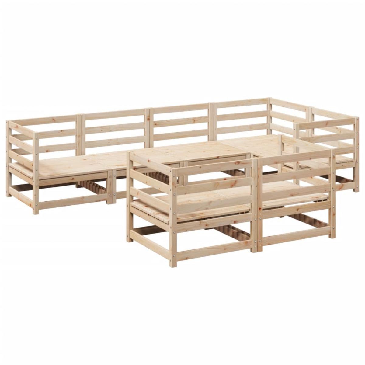 Juego de sofás de jardín 7 piezas madera maciza de pino