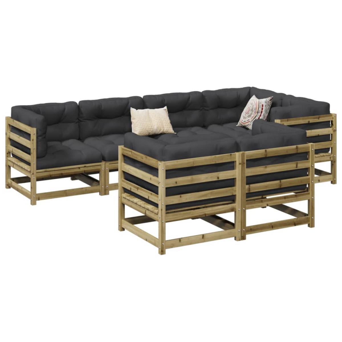 Set de sofás jardín 7 pzas con cojines madera pino impregnada