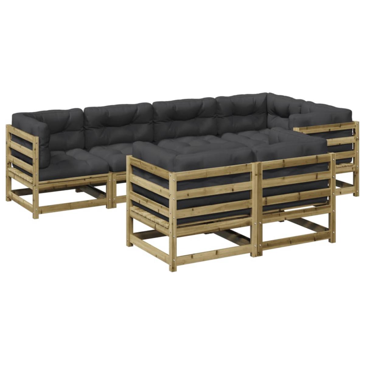 Set de sofás jardín 7 pzas con cojines madera pino impregnada
