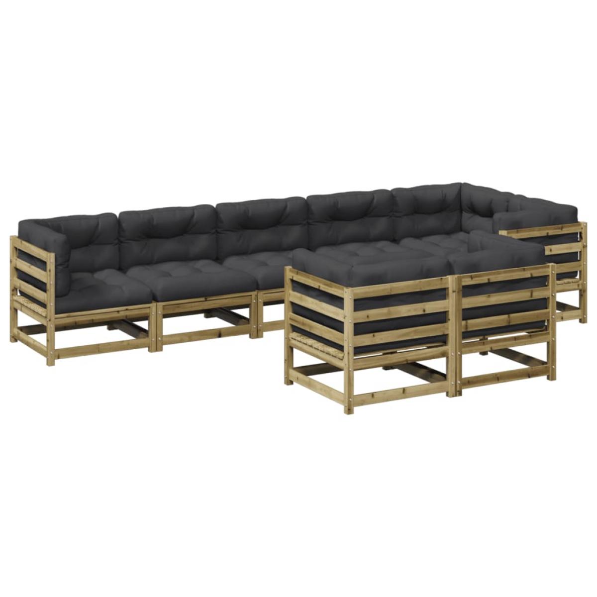 Set de sofás jardín 8 pzas con cojines madera pino impregnada