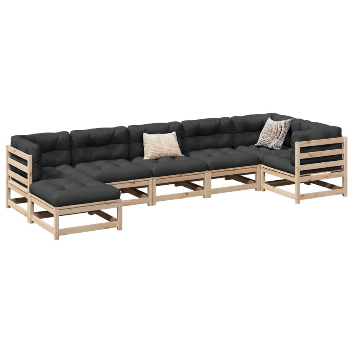 Set de sofás jardín 7 pzas con cojines madera maciza pino