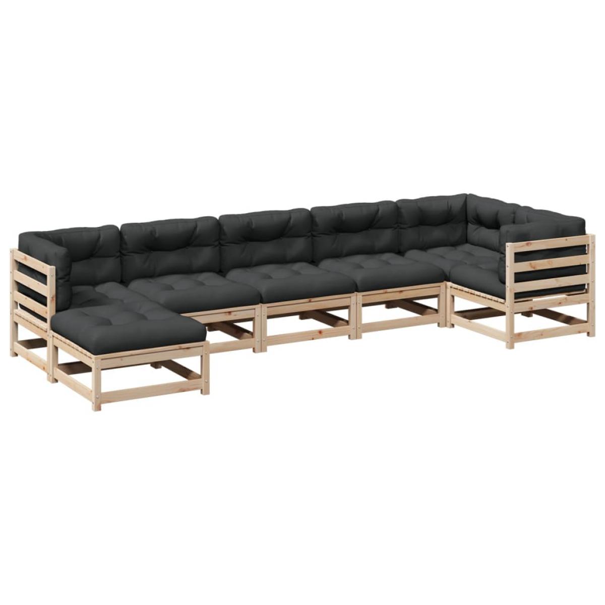 Set de sofás jardín 7 pzas con cojines madera maciza pino