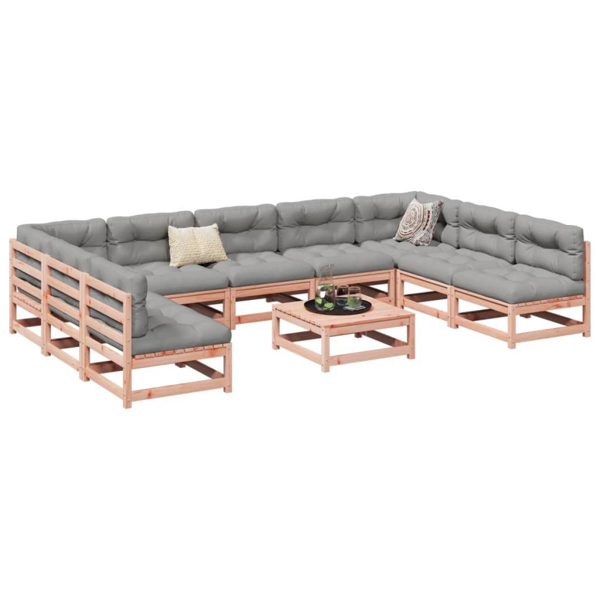 Set de sofás de jardín 10 pzas con cojines madera abeto Douglas
