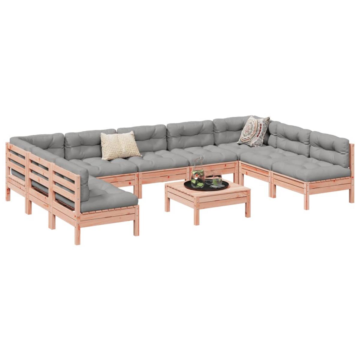 Set de sofás de jardín 10 pzas con cojines madera abeto Douglas
