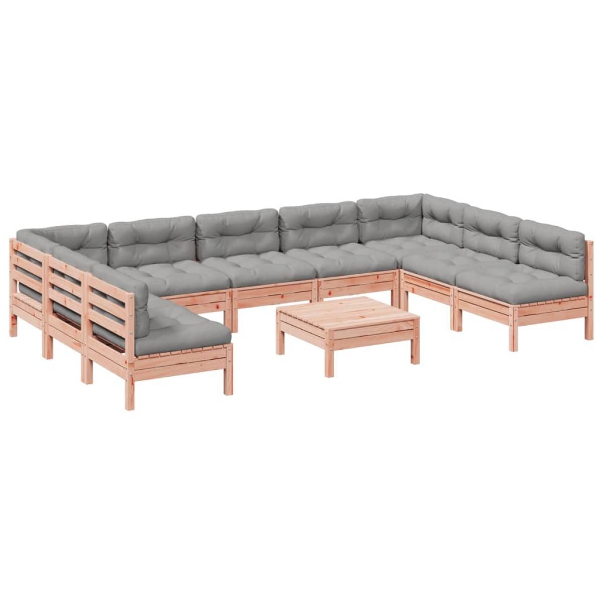Set de sofás de jardín 10 pzas con cojines madera abeto Douglas