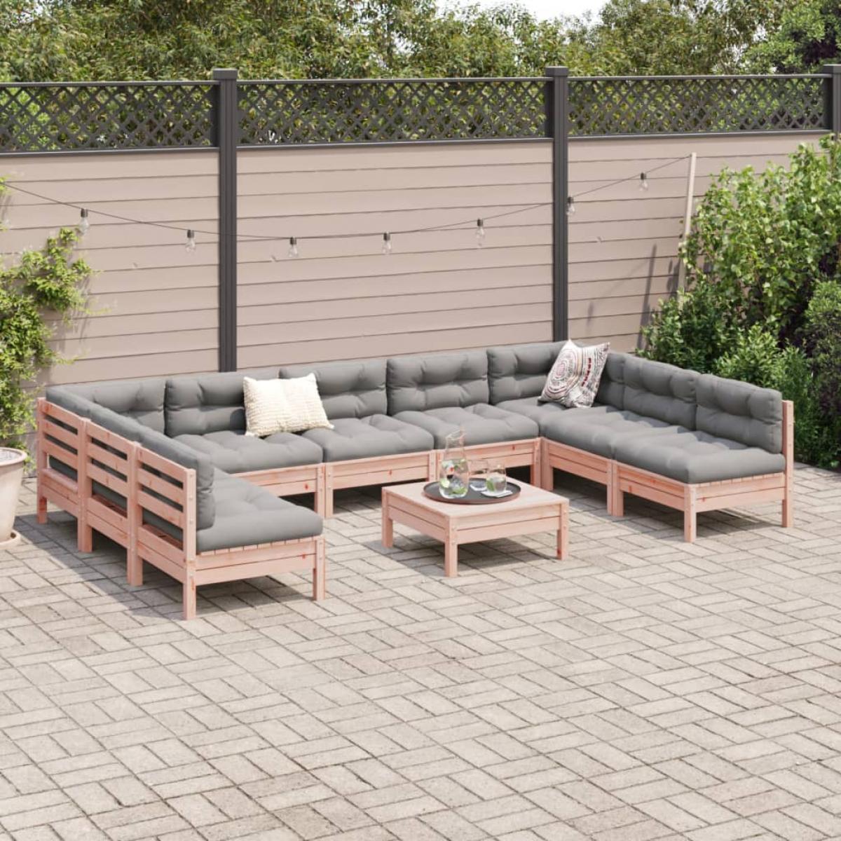 Set de sofás de jardín 10 pzas con cojines madera abeto Douglas