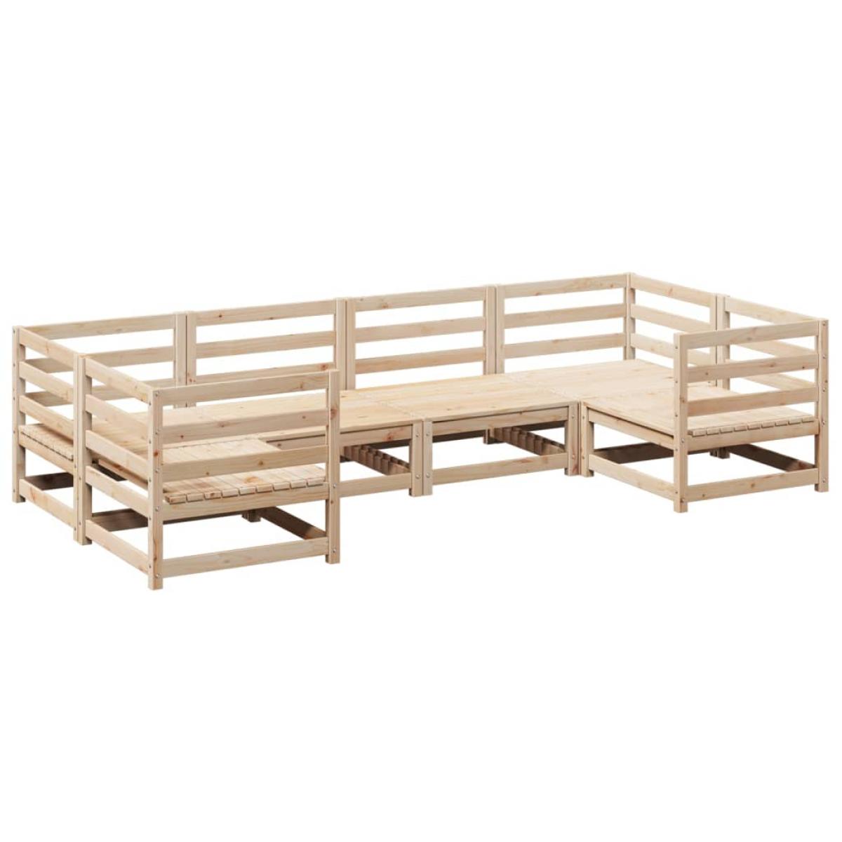 Juego de sofás de jardín 6 piezas madera maciza de pino