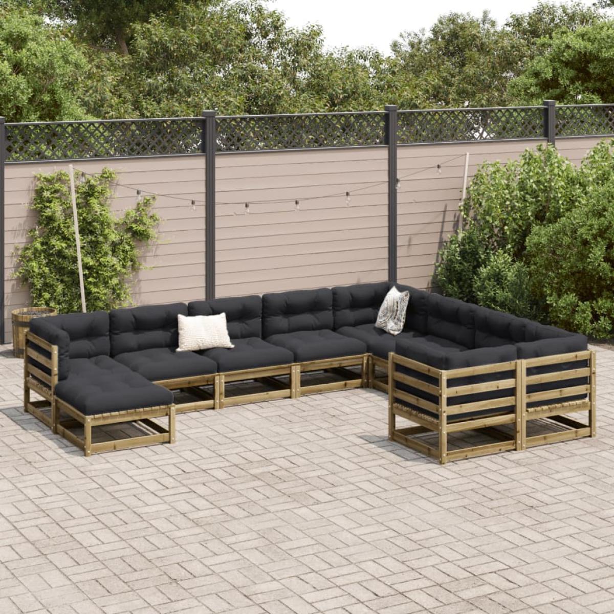 Set de sofás jardín 10 pzas con cojines madera pino impregnada