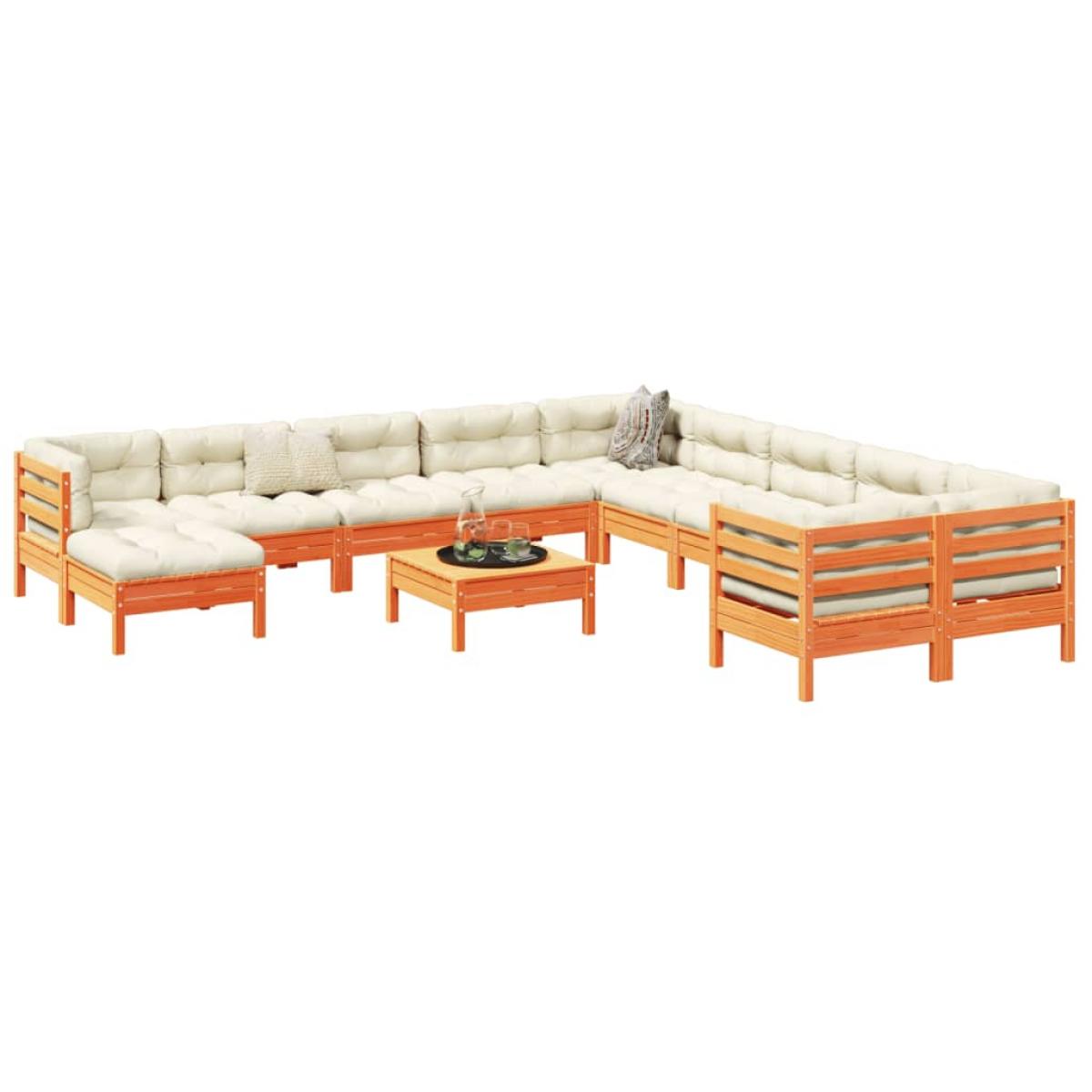 Set de sofás jardín 12 pzas con cojines madera pino marrón cera