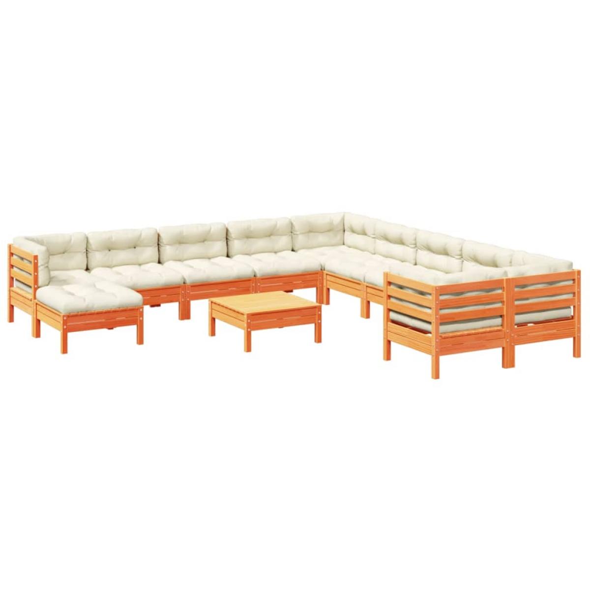Set de sofás jardín 12 pzas con cojines madera pino marrón cera