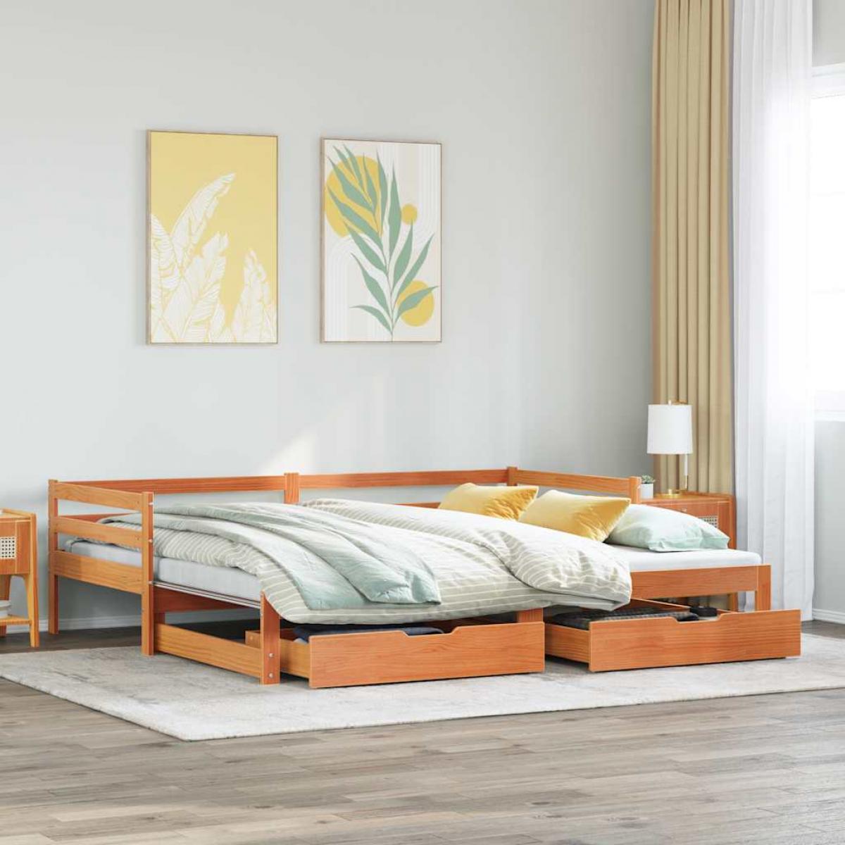 Sofá cama nido con cajones madera maciza de pino 90x200 cm
