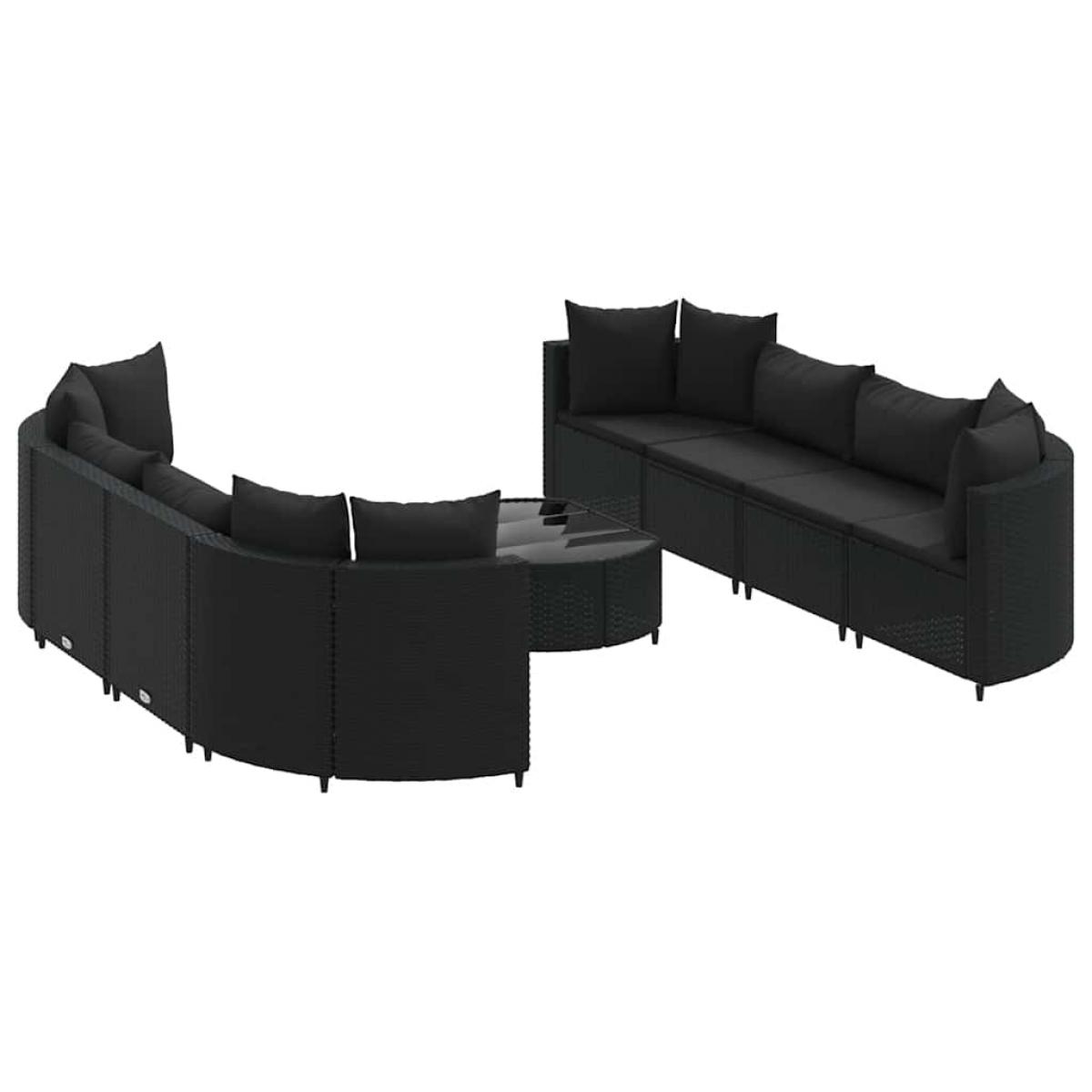 Set de sofás de jardín con cojines 9 pzas ratán sintético negro