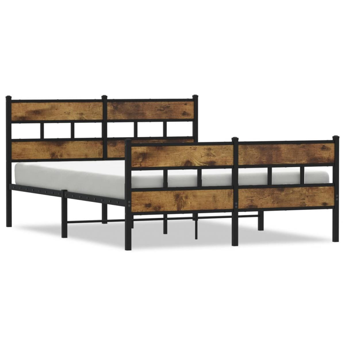 Estructura de cama sin colchón metal roble ahumado 160x200 cm
