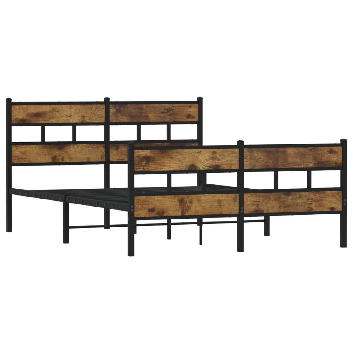 Estructura de cama sin colchón metal roble ahumado 160x200 cm