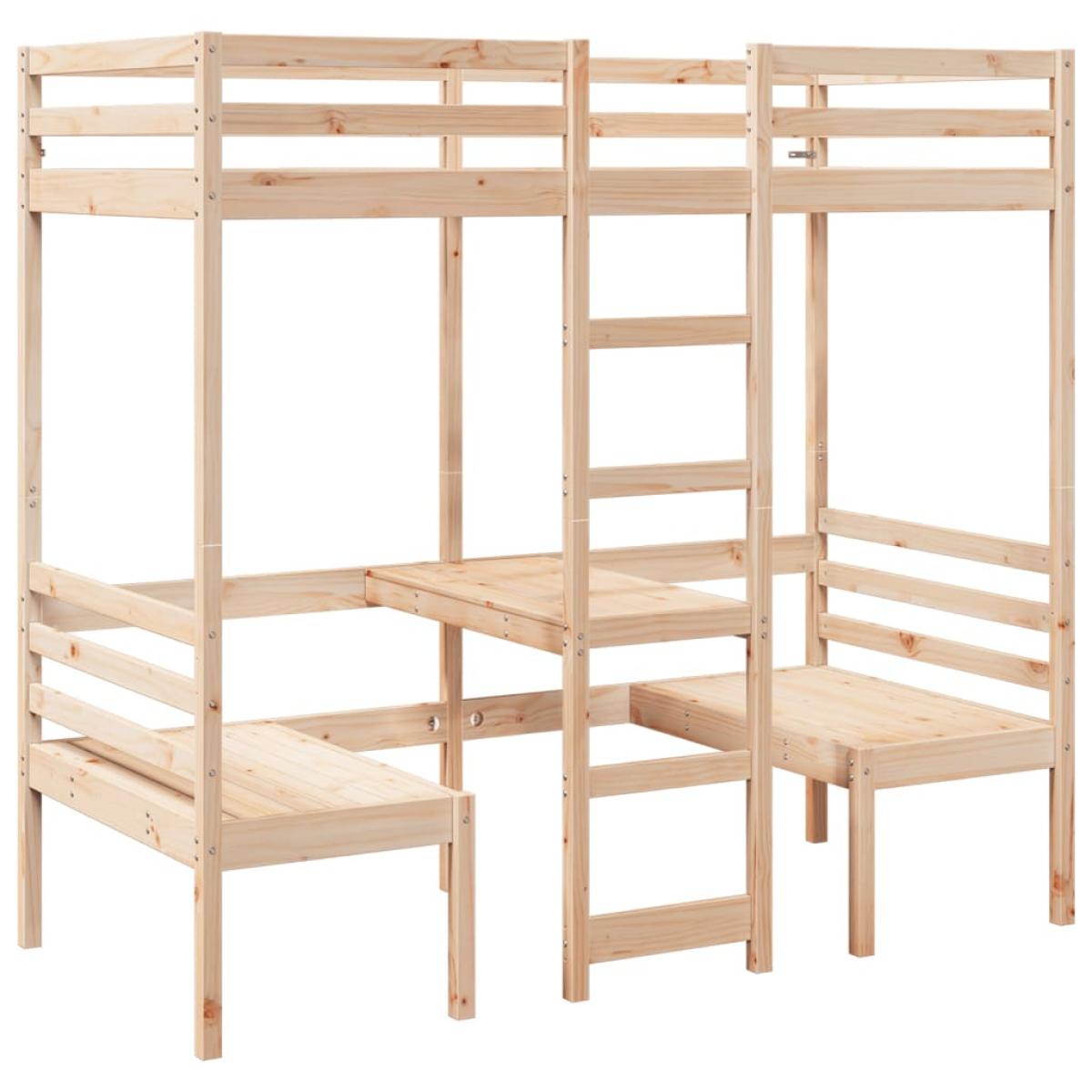 Cama alta con escritorio y asientos madera maciza 75x190 cm