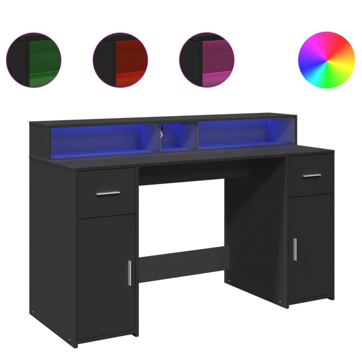 Escritorio con luz LED madera ingeniería negro 140x55x91 cm