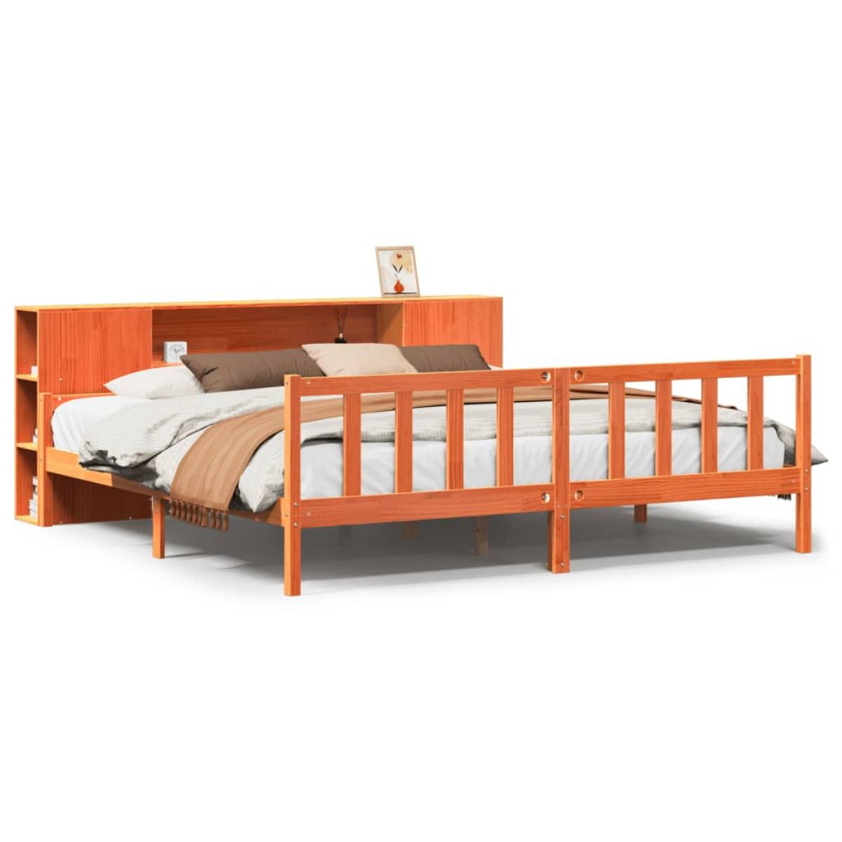 Cama con estantería sin colchón madera maciza marrón 180x200 cm