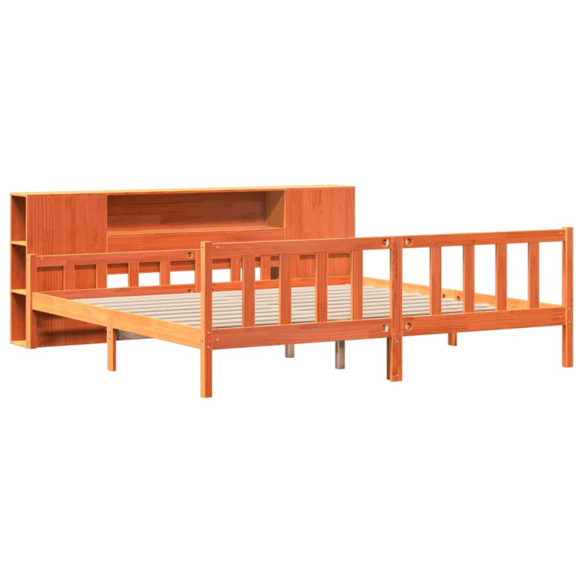 Cama con estantería sin colchón madera maciza marrón 180x200 cm