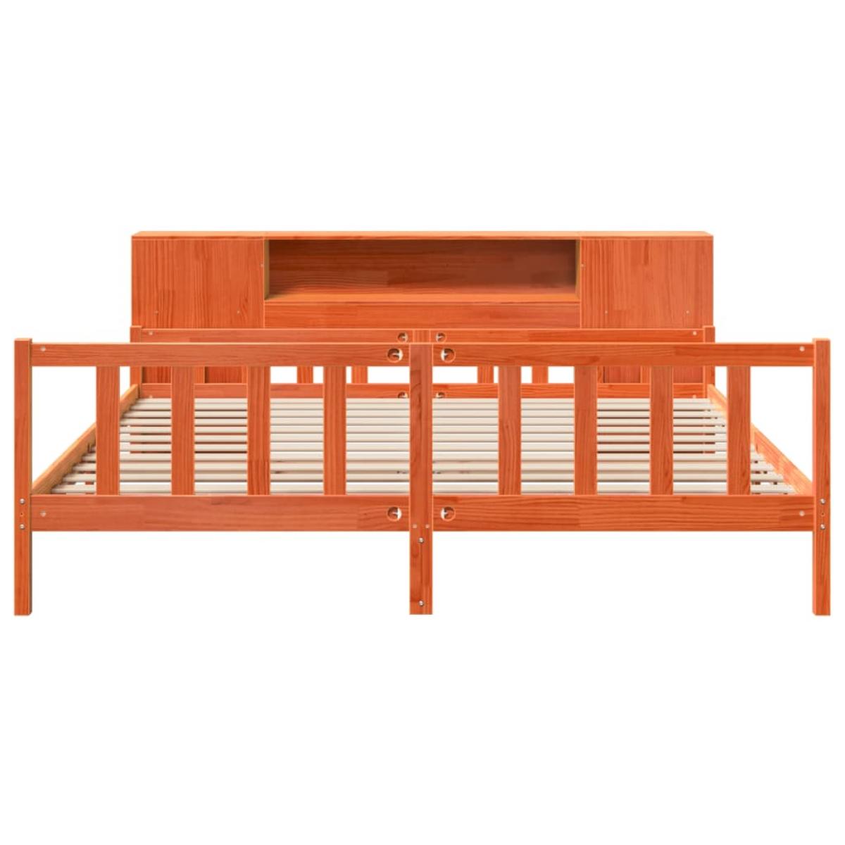 Cama con estantería sin colchón madera maciza marrón 180x200 cm