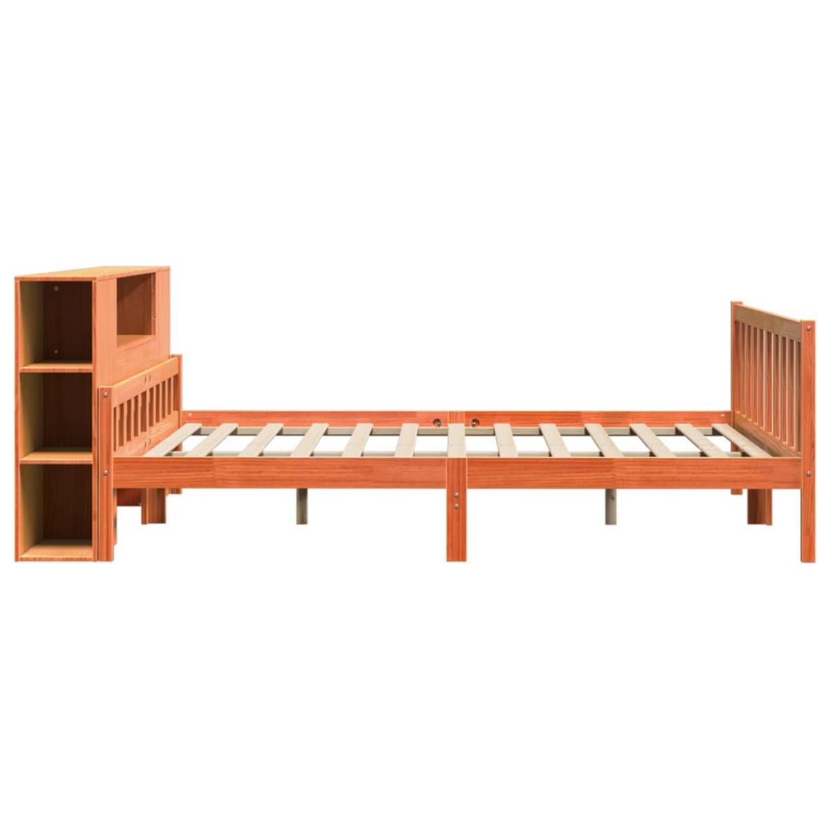 Cama con estantería sin colchón madera maciza marrón 180x200 cm
