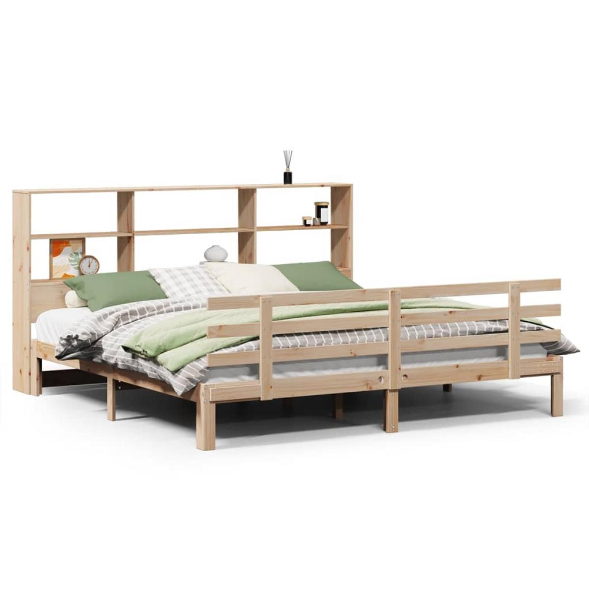 Cama con estantería sin colchón madera maciza de pino 180x200cm