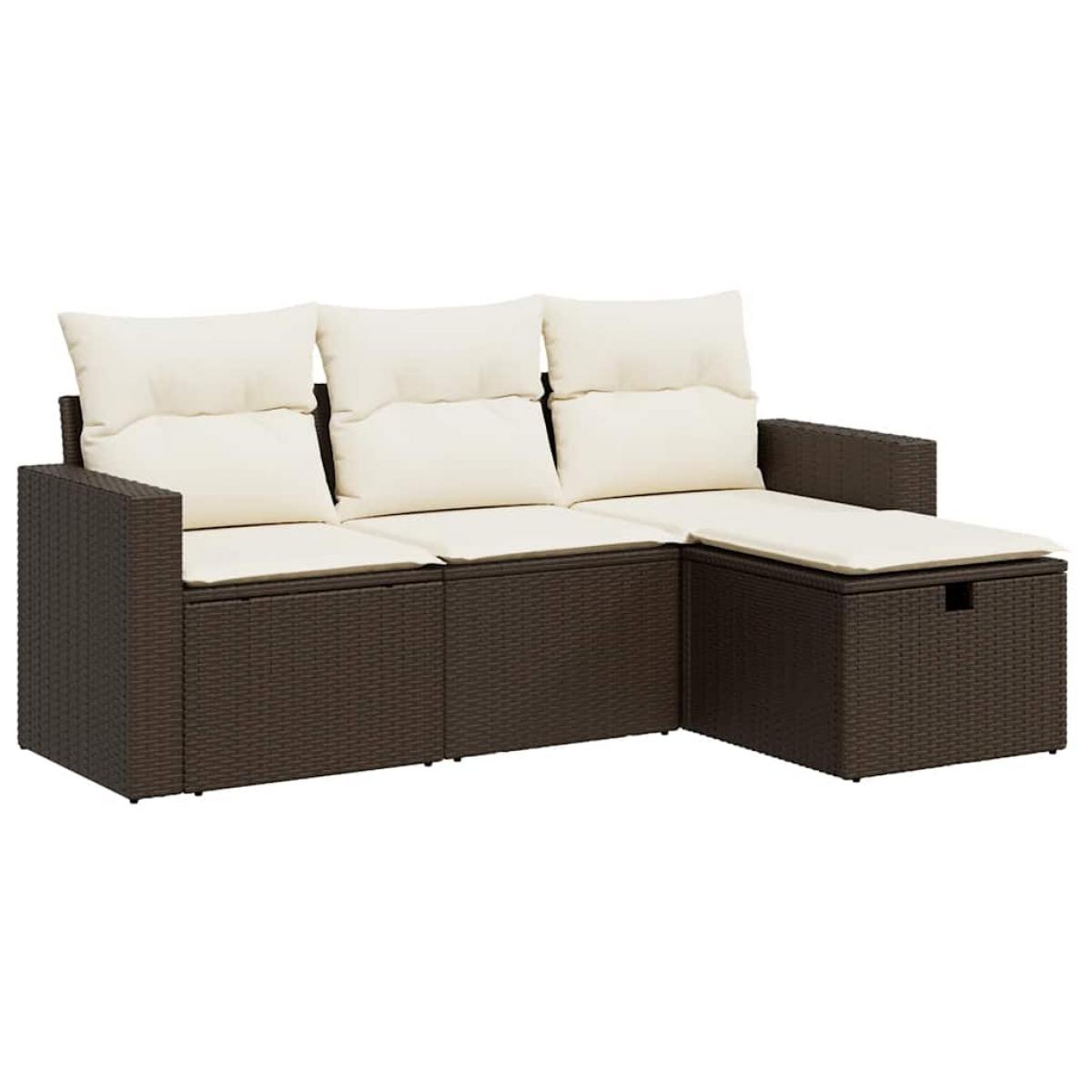Set de sofás de jardín 4 pzas y cojines ratán sintético marrón