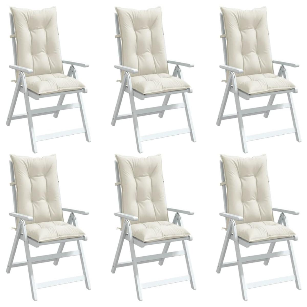 Cojines silla respaldo alto 6 uds tela crema melange 120x50x7cm