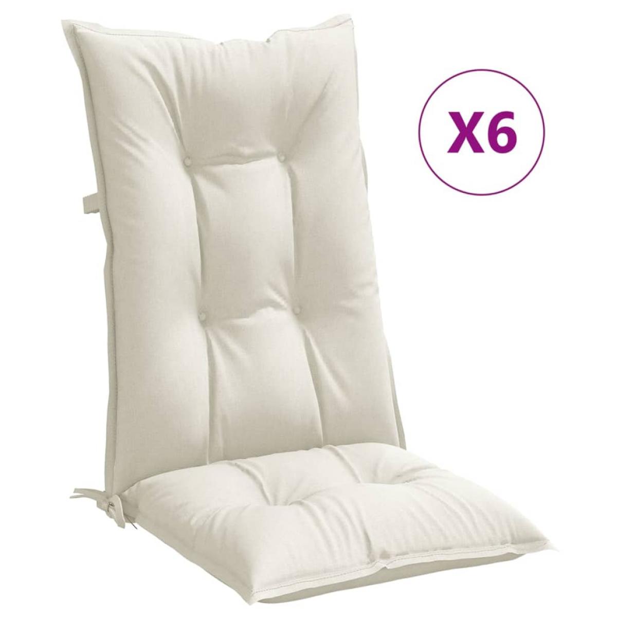 Cojines silla respaldo alto 6 uds tela crema melange 120x50x7cm