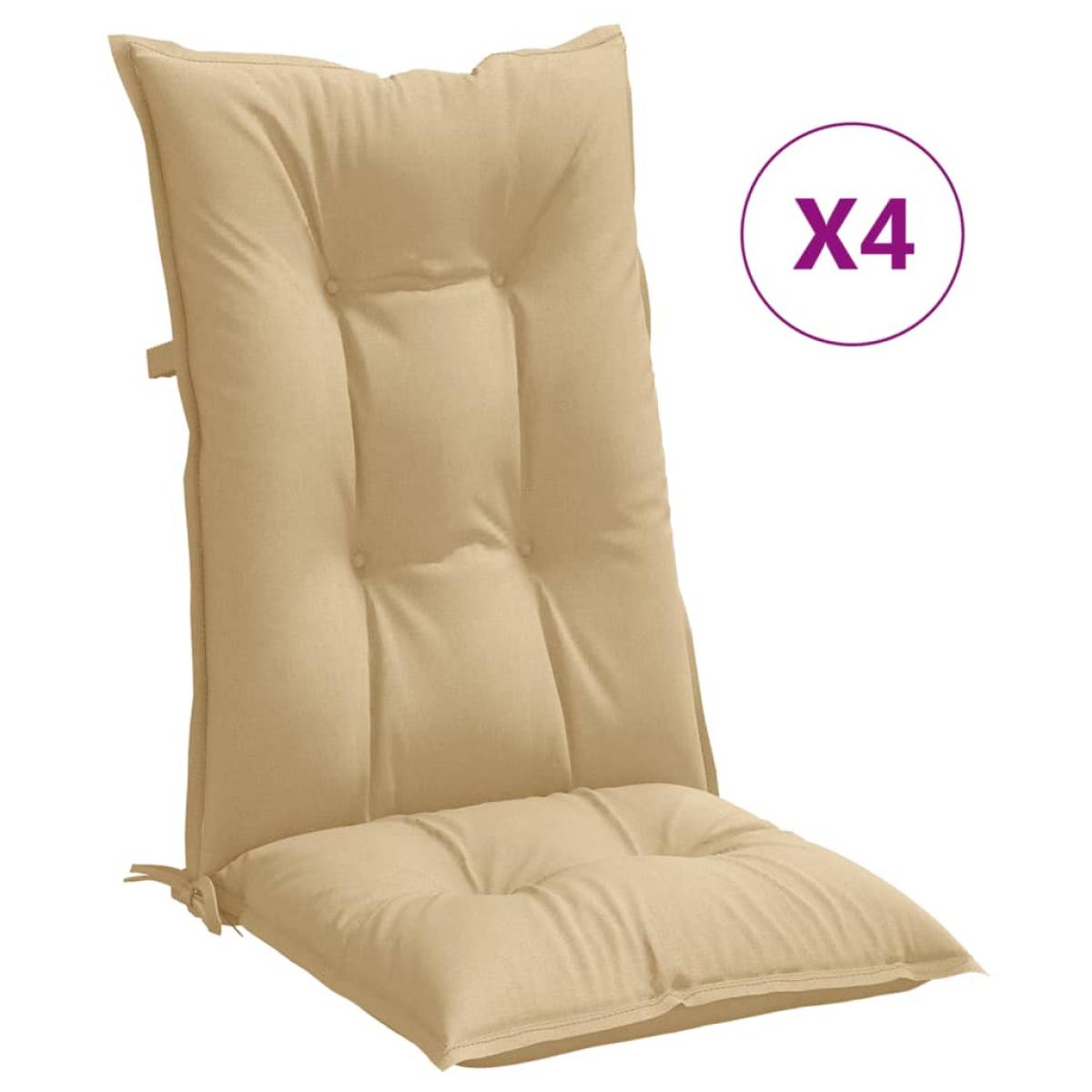 Cojines silla respaldo alto 4 uds tela beige melange 120x50x7cm