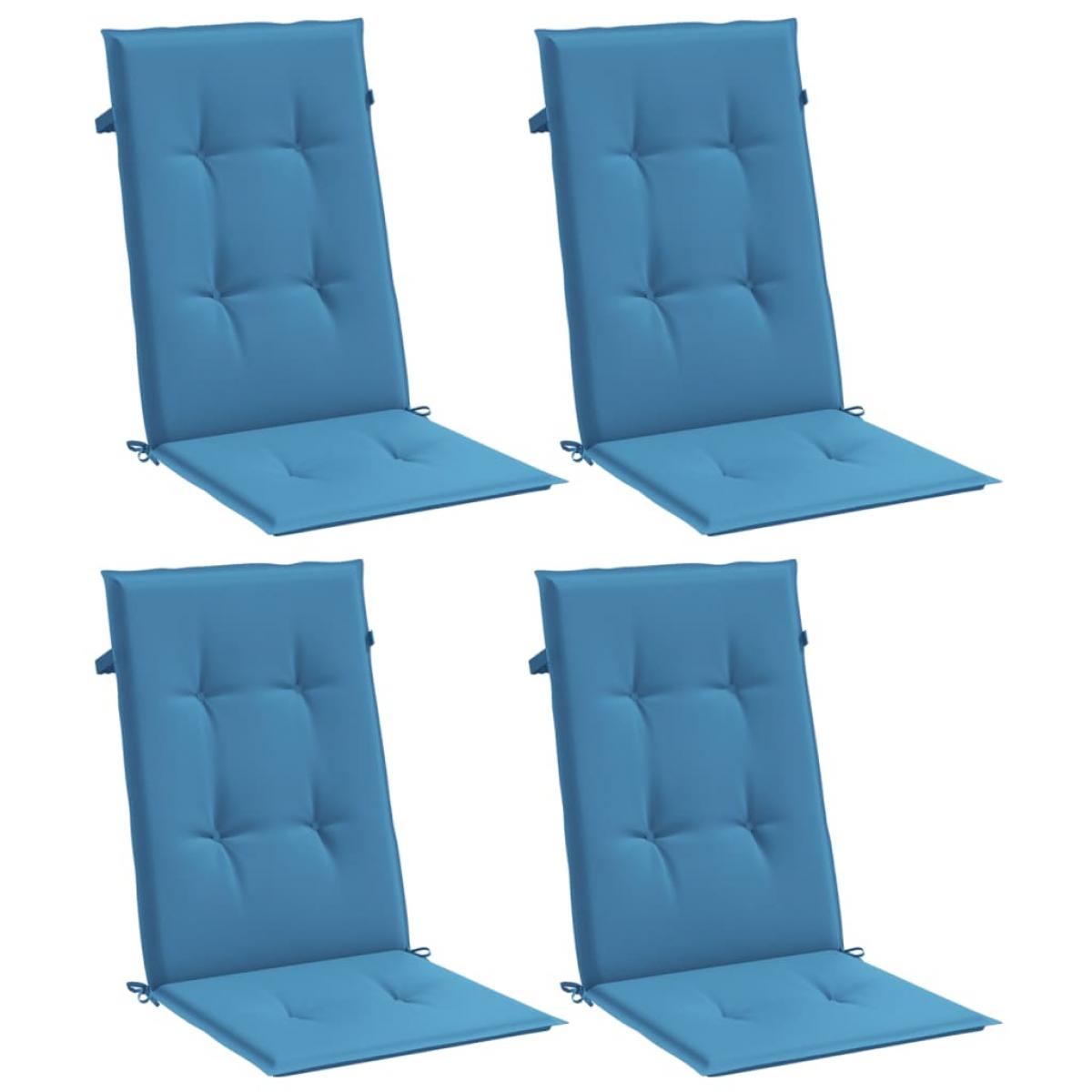 Cojines silla respaldo alto 4 uds tela azul melange 120x50x4 cm