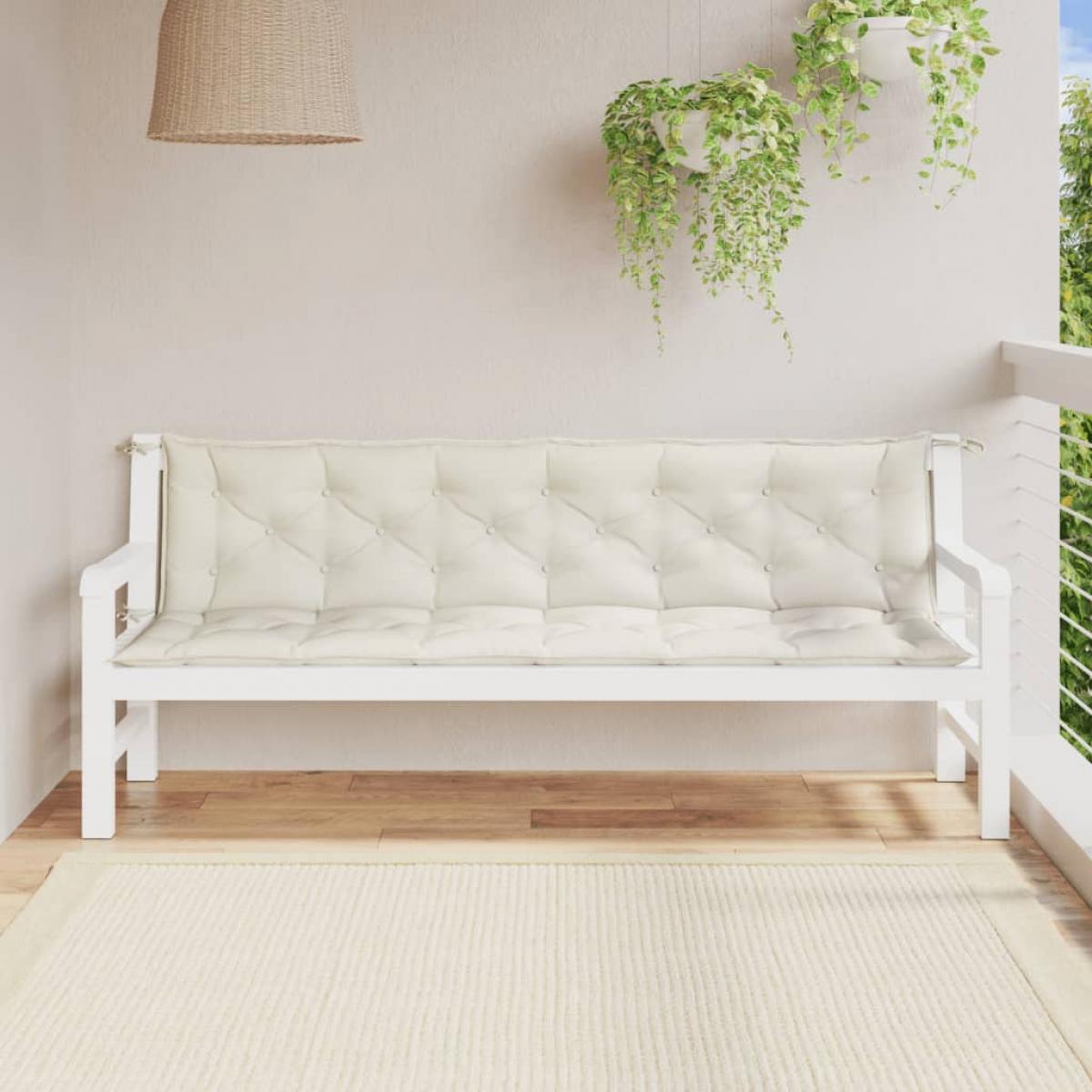 Cojines para banco jardín 2 uds tela crema melange 200x50x7 cm