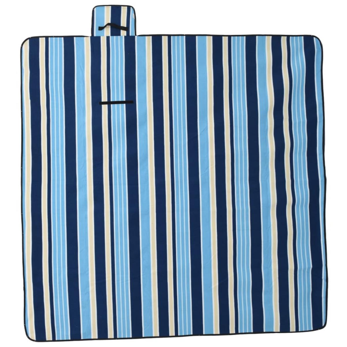 Manta de picnic plegable terciopelo rayas azul blanco 200x200cm