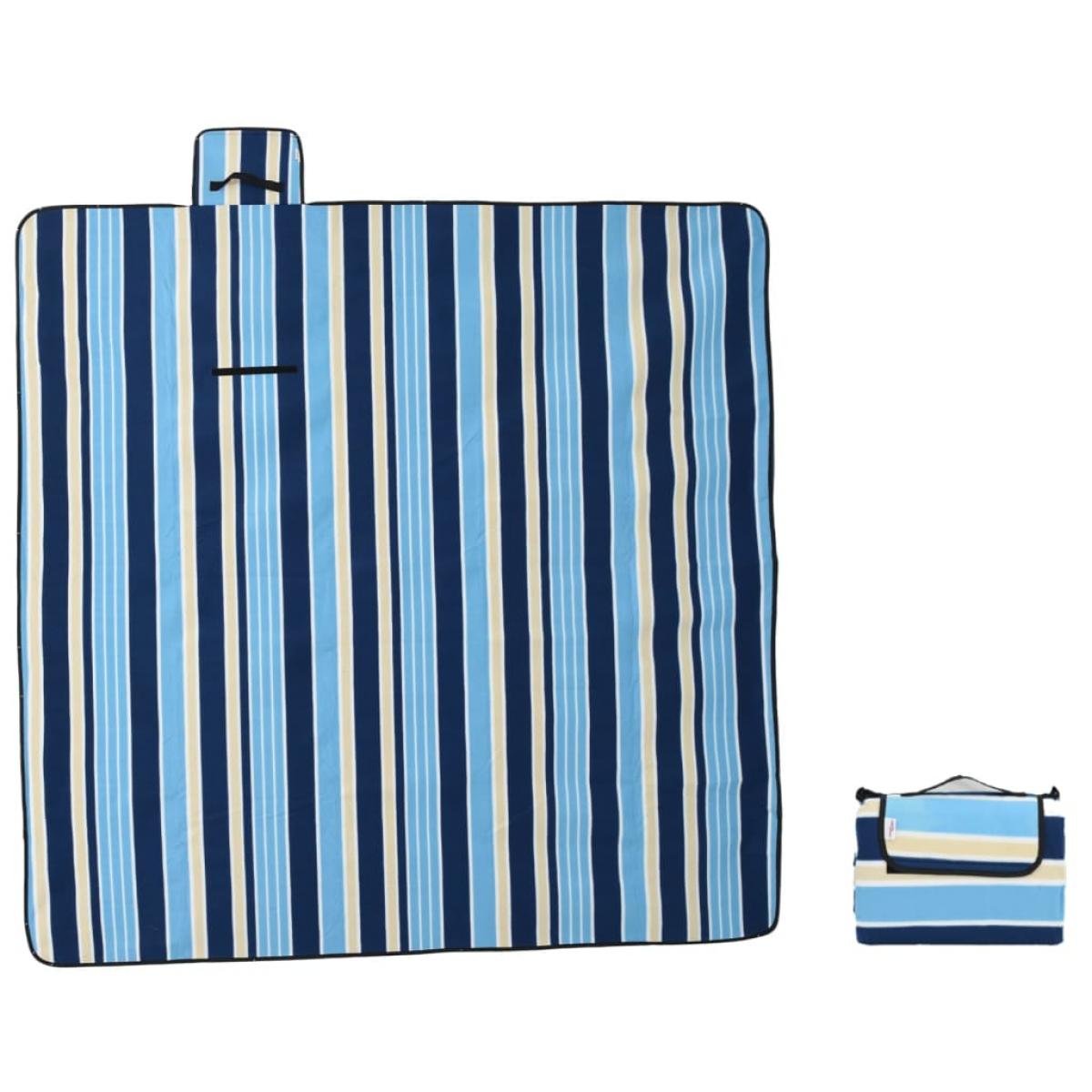 Manta de picnic plegable terciopelo rayas azul blanco 200x200cm