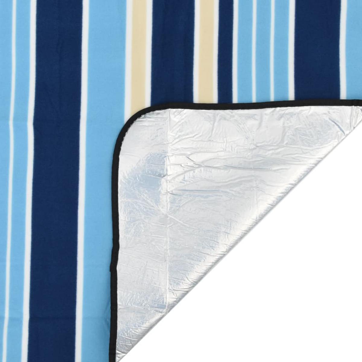 Manta de picnic plegable terciopelo rayas azul blanco 200x200cm