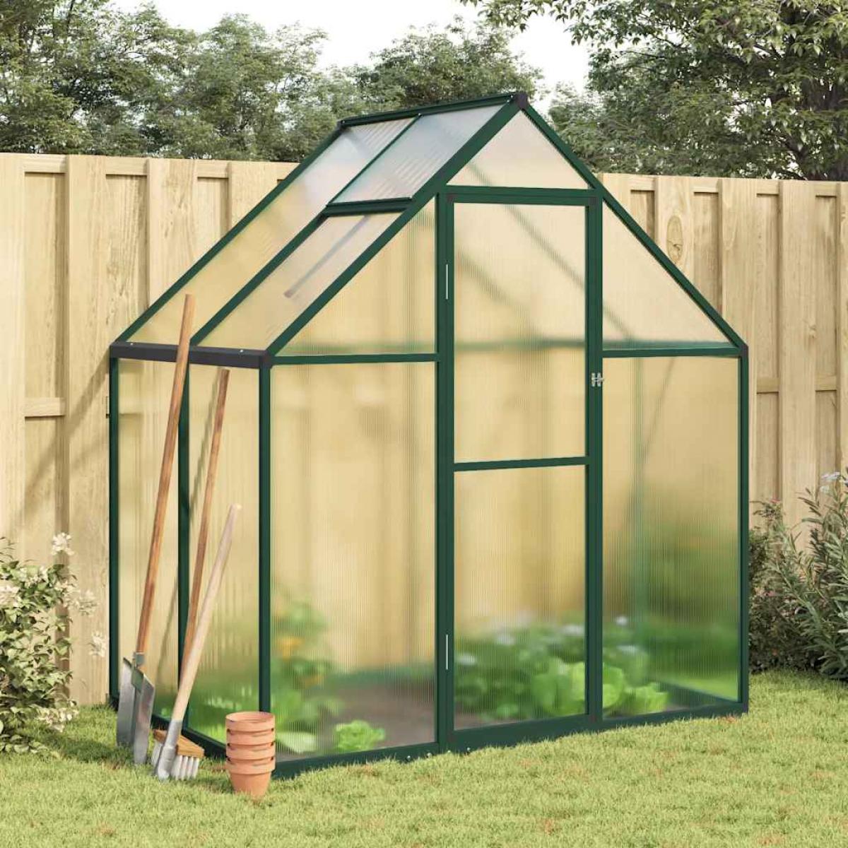 Invernadero con marco base aluminio verde 169x114x195 cm