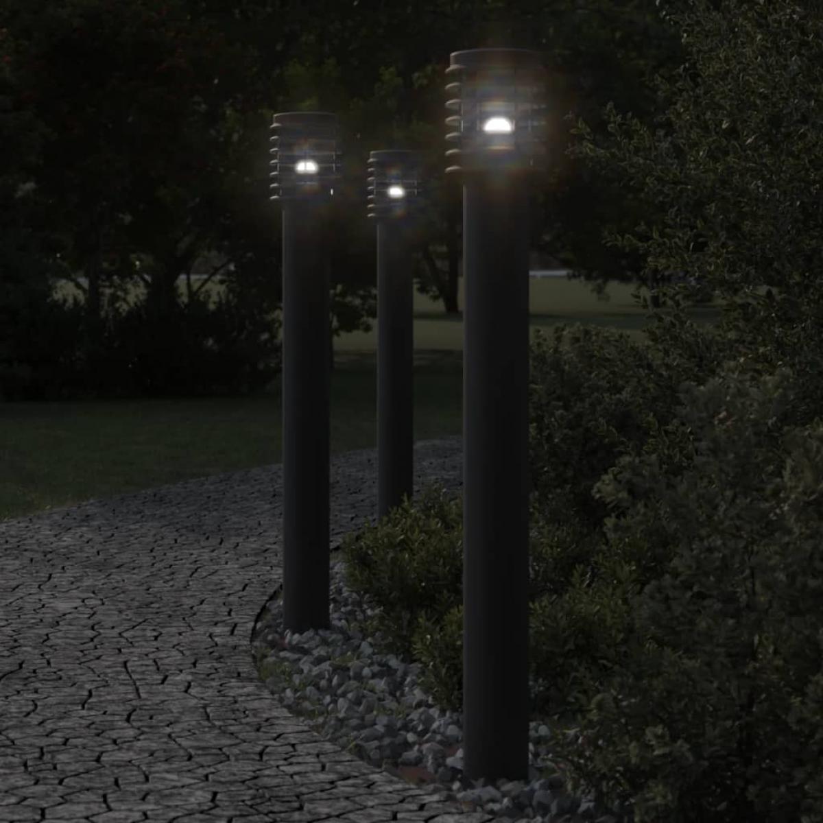 Lámparas de suelo exterior 3 uds acero inoxidable negro 110 cm