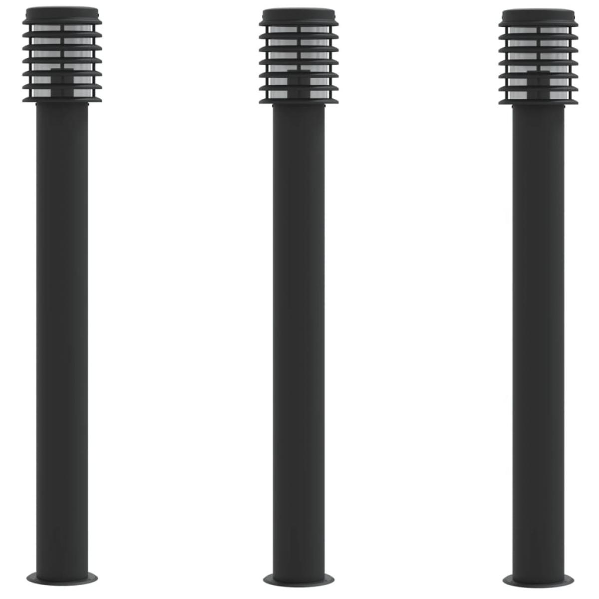 Lámparas de suelo exterior 3 uds acero inoxidable negro 110 cm