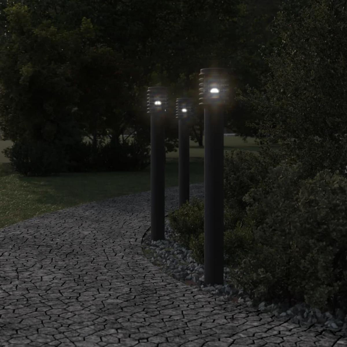 Lámparas de suelo exterior 3 uds acero inoxidable negro 110 cm