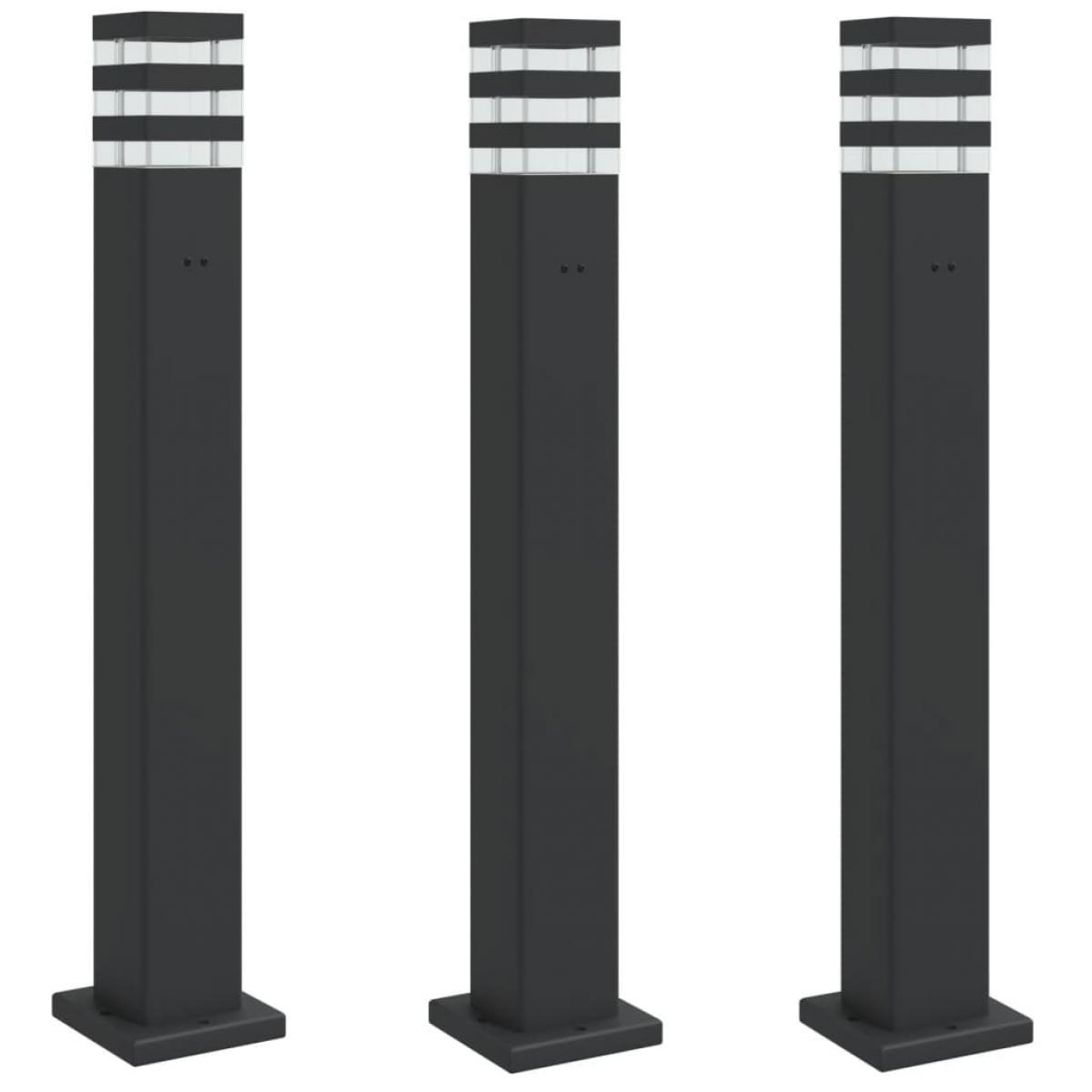 Lámparas suelo exterior con enchufe 3 uds aluminio negro 80 cm