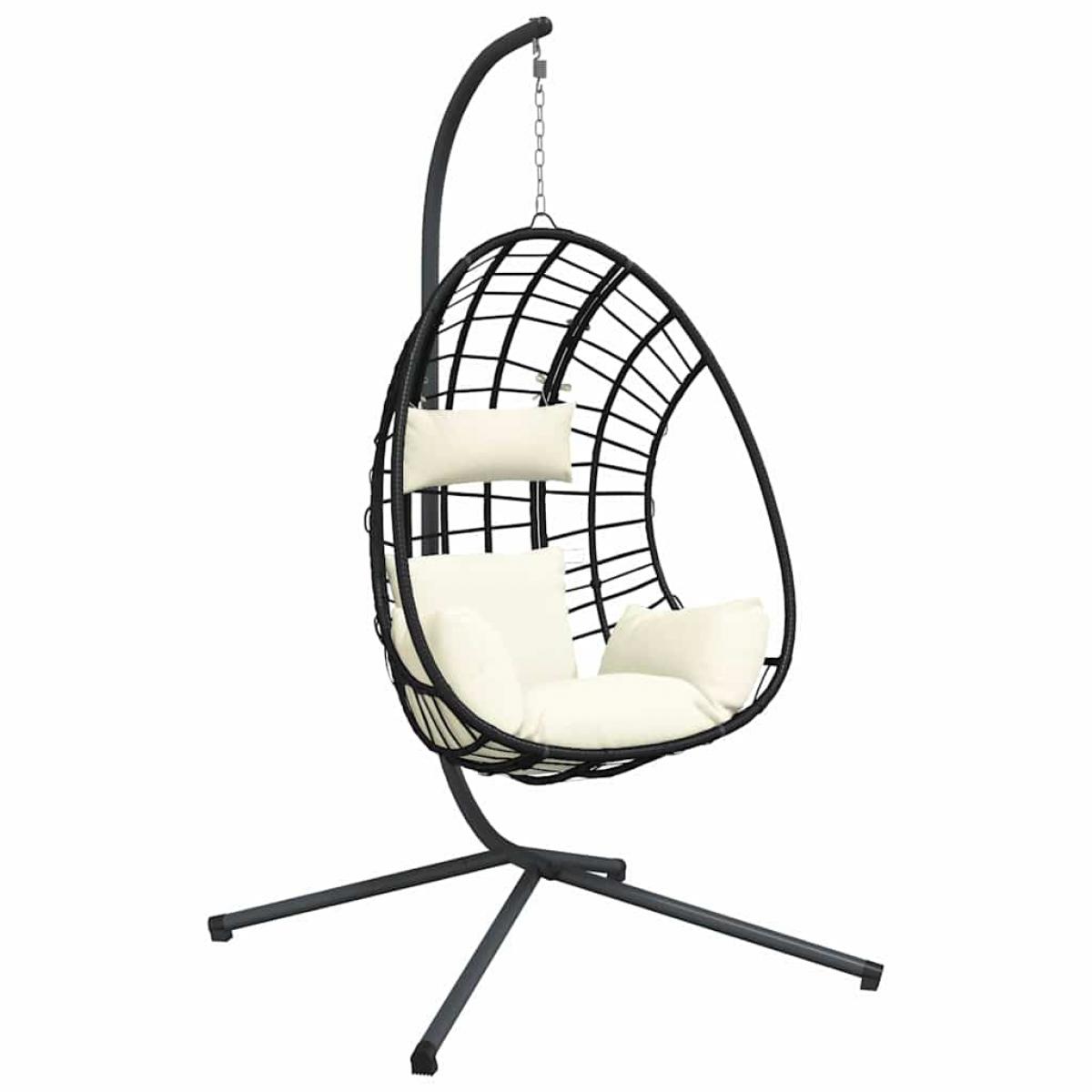 Silla colgante huevo con soporte ratán y acero beige