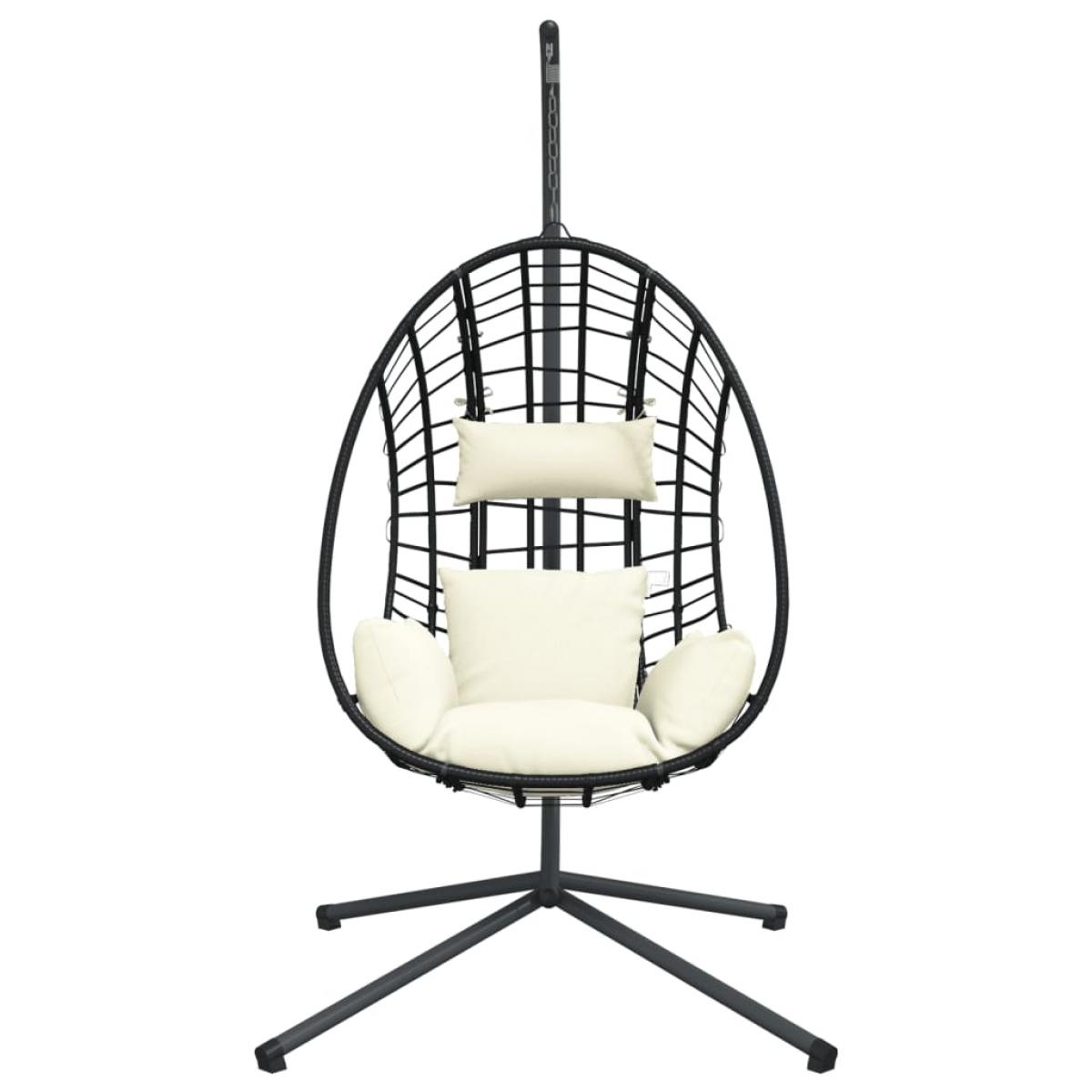 Silla colgante huevo con soporte ratán y acero beige