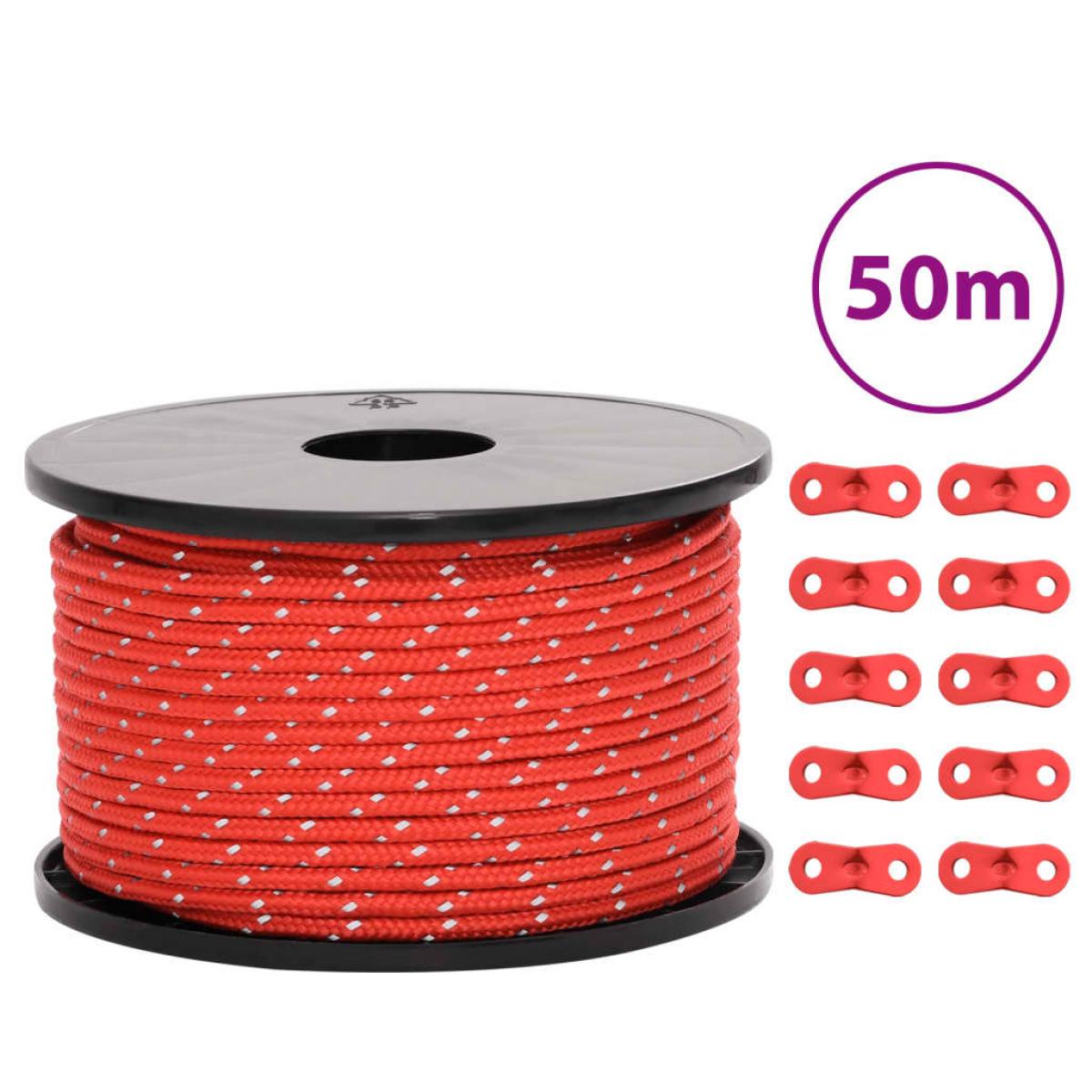 Cuerda de vientos con tiras reflectantes y tensores 50 m 5 mm